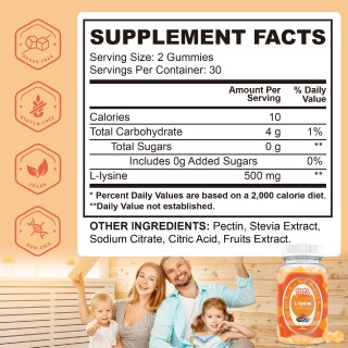 L-Lysine 500mg Supplement  Gummies for for Kids and Adults