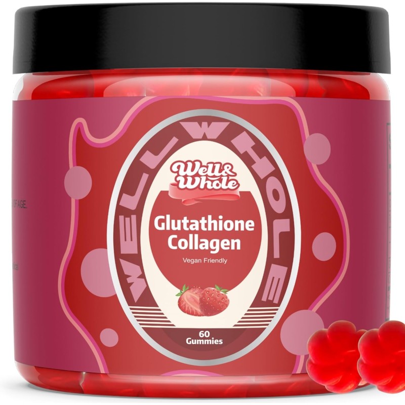Well&Whole Glutathione Collagen Glow Gummies, Glow Beauty Collagen Gummies for Women, Strawberry Flavor, 60 Counts